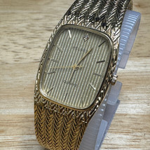Vintage Helbros Quartz Watch Men Gold Tone Diamond barrel Mesh Analog Ne... - £26.63 GBP