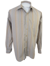 Ike Behar Men Dress Shirt long sleeve sz L 15.5&quot; multicolor beige stripe cotton - £23.87 GBP