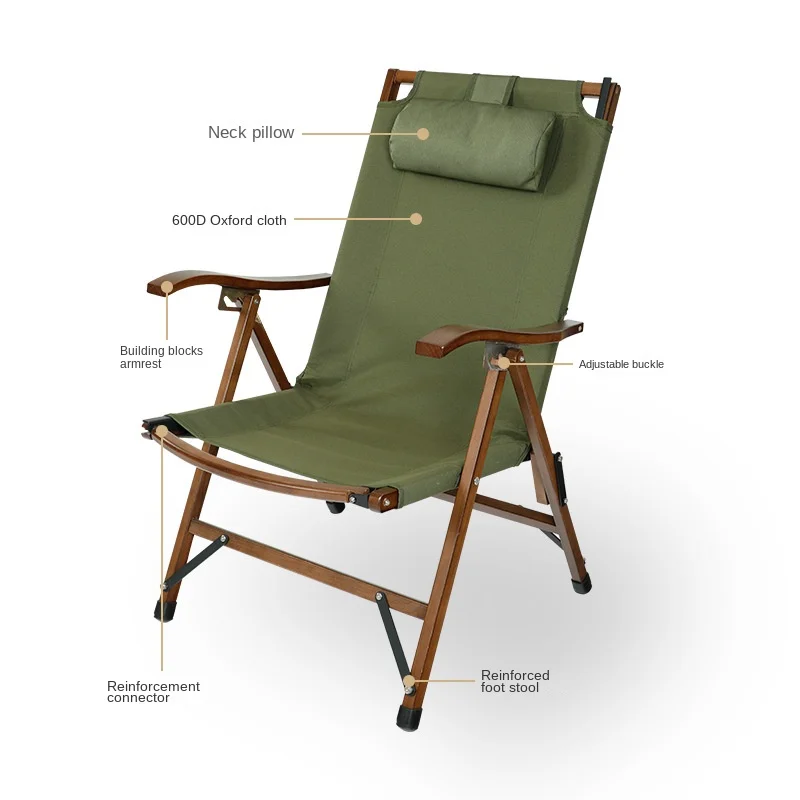 Kermit Chair Outdoor Folding Chair Portable Casual Solid Wood Adjustable - £191.90 GBP