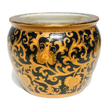 Porcelain Fish Bowl 8” Diameter w/ The Tapestry Black And Gold Motif. - £78.59 GBP