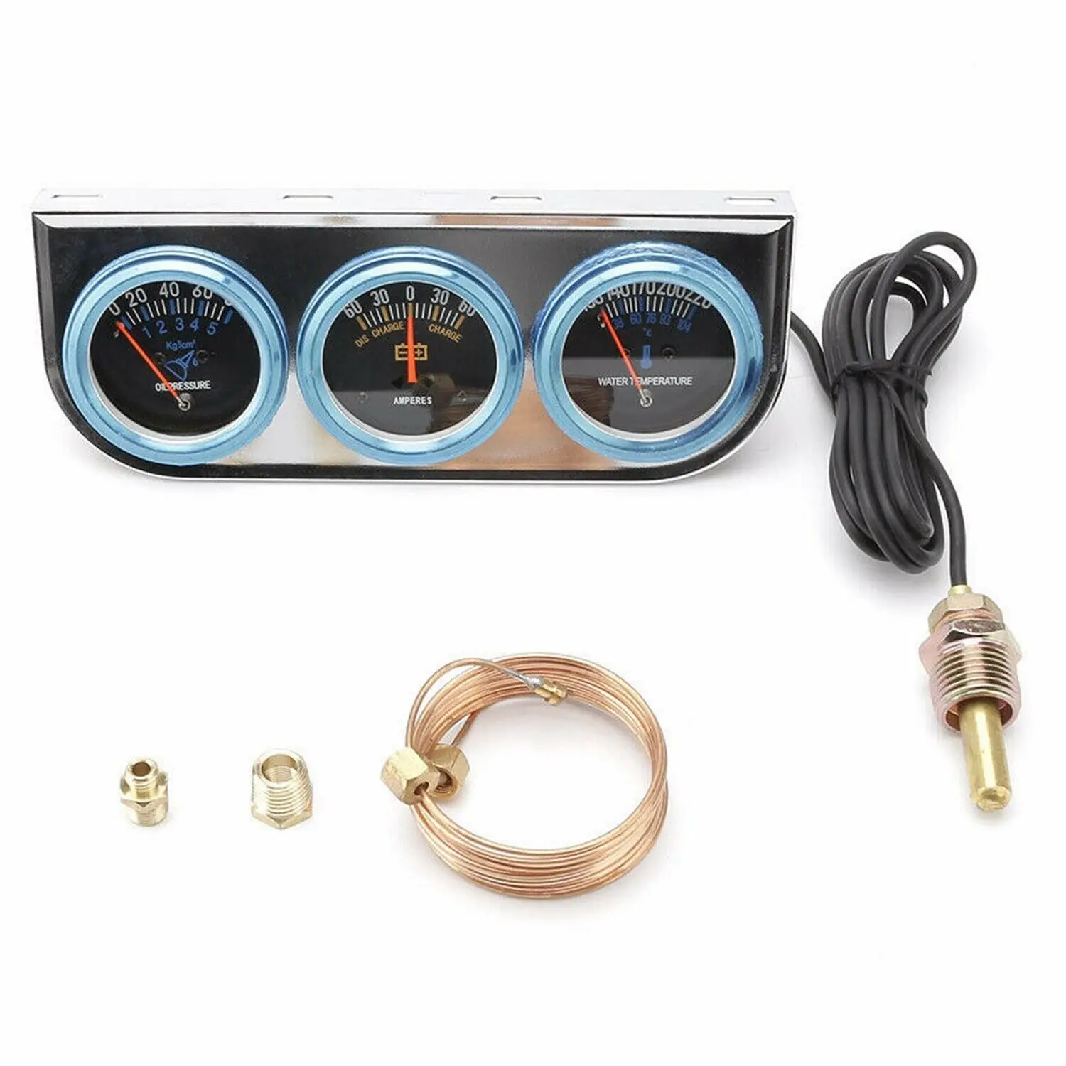 2&#39;&#39; 52mm Auto Car Oil Pressure Water Temp Amp Meter Gauge With Sensor Triple - £24.75 GBP
