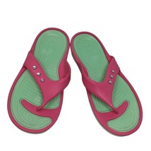 Vintage 90s Y2K Bright Pink Green Molded Flip Flops Shoes Size 40 (Size 9) - £63.03 GBP