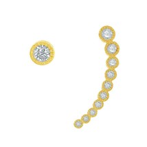 Sterling Silver Gold-plated Graduating CZ Elegant Climber and One Stud Earrings - £26.11 GBP