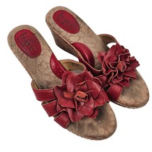 BOC Sandals Womens Size 8 Born Concept Coral Leather Flower Shoes Wedge Heel - £22.55 GBP