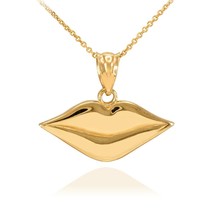 14k Yellow Gold Lady Love Kissing Lips Charm Pendant Necklace - £103.46 GBP+