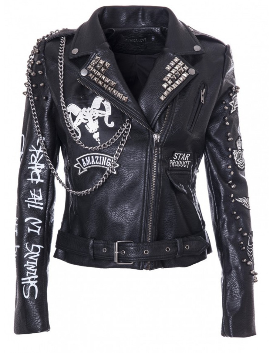 NEW Women Black Punk Style Studded Leather Jacket Ladies Fashion Real Soft Jacke