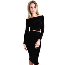 Womens Long Sleeve Off The Shoulder Top Blouse+Skirts Two-Piece Outfit - $35.99