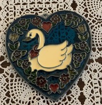 Swan Design Heart Shaped Stained Glass Window Suncatcher Ornament Metal 4 Inch - $12.99