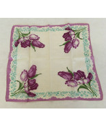 Vintage ladies square handkerchief with a tulips light purple flowers print - $19.75