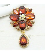 Stunning Vintage Style Amber and Brown Crystal Floral Drop BROOCH Pin Je... - £11.70 GBP