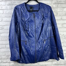 Catherine&#39;s Black Label Blue Faux Leather Full Zip Jeacket Women&#39;s Sz 1X... - $42.68