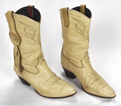 Vintage 1990s Laredo Beige Tasseled Leather Pointed Toe Cowgirl Western ... - £55.33 GBP