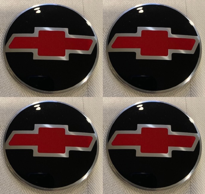 55mm (2.17in) -Set of 4x Metal stickers car wheel center cap DOMED CHEVROLET red