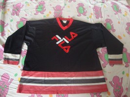 Vintage 90s Fila sewn Hockey Jersey Size L Large Hip Hop Rap Black Rare - £51.39 GBP