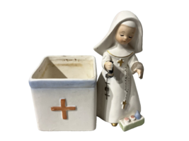 Vtg - Rare Napco Ware Catholic Nun Nurse Medicine Bottle Red Cross Planter - £38.93 GBP