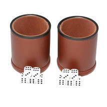 Leather Dice Cup Set Felt Lining Quiet Shaker With 5 Dot Dices For Farkl... - $29.99