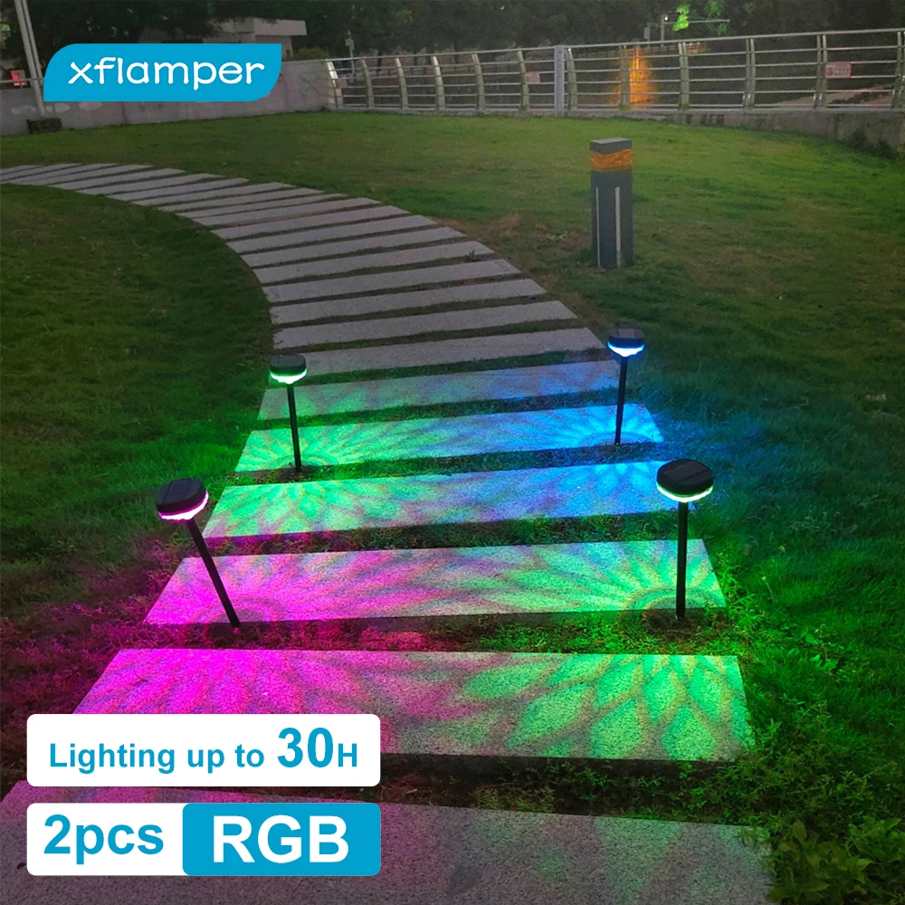 2PCS RGB Solar Pathway Light Outdoor IP65 Waterproof 2 Brightness Modes for Gard - £63.34 GBP