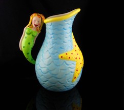 Hand painted Mermaid - 11&quot; nautical starfish pitcher - ceramic goddess - £68.52 GBP