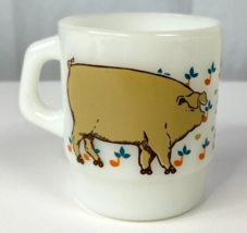 Anchor Hocking Oven Proof Pig Vtg Stacking Mug 66 Hog Coffee Cup Milk Glass USA - £30.41 GBP