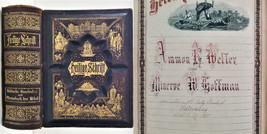1873 Antique Bible Fraktur Weller Hoffman Family Genealogy Boyertown Pa German - £312.58 GBP