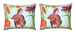 Pair of Betsy Drake Brown Rabbit Left Facing Outdoor Pillows 16 Inch x 20 Inch - £71.21 GBP