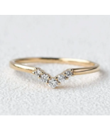 Chevron V Shaped Moissanite  14K Yellow Gold Plated Ring Minimal Wedding... - £33.60 GBP