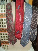 Lot of 5 Vintage Neck Tie/Necktie silk narrow 56-58&quot;+x3-4&quot; 70s Michel Me... - $14.39