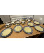 Vintage Japanese 21-Piece Tea Set Hand Painted Blue Bright Yellow Made I... - $112.86