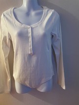 Women&#39;s Gap Rib Henley Bodysuit Long Sleeve Off White Shirts Size M L XL... - $17.00