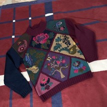 Vintage 90s Eddie Bauer wool floral paisley turtleneck multicolored sweater M - £50.28 GBP