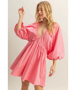 HYFVE Plunge Balloon Sleeve Poplin Mini Dress with Pockets - $60.44 CAD