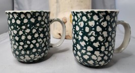 Tienshan Folk Craft Moose Country Mugs Cups Sponge Green and White Set Of 2 - £8.36 GBP