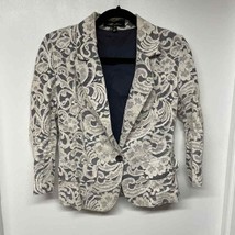 Monteau Floral Lace Cream Navy Blue Blazer Jacket Womens Size Medium Career - $17.82