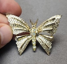 Vintage Gerry&#39;s Butterfly Brooch Pin 1.5&quot; Rhinestones Gold-tone Insect -... - £14.89 GBP