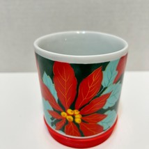 Vintage Christmas Poinsettia Ceramic Coffee Tea Cup Mug Rubber Bottom 3.5&quot; - £11.52 GBP