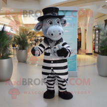 Gray Zebra mascot costume character dressed with a Coat and Hat pins - $1,329.00