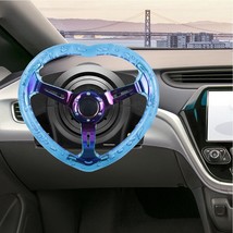 6-Hole 350MM Deep Dish Vip Heart Blue Crystal Bubble Neo Spoke Steering Wheel - £59.95 GBP