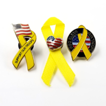 3 American Flag Yellow Ribbon Patriotic Pins Support Bless Our Troops Av... - $13.99