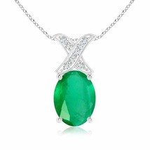Authenticity Guarantee 
Oval Emerald XO Pendant with Diamonds in 14K White Gold - £535.70 GBP