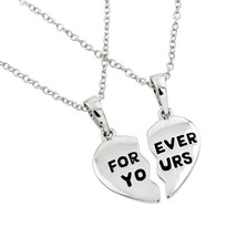 Fine Sterling Silver Forever Yours Broken Heart Necklace 16&quot;-18&quot; - £51.19 GBP
