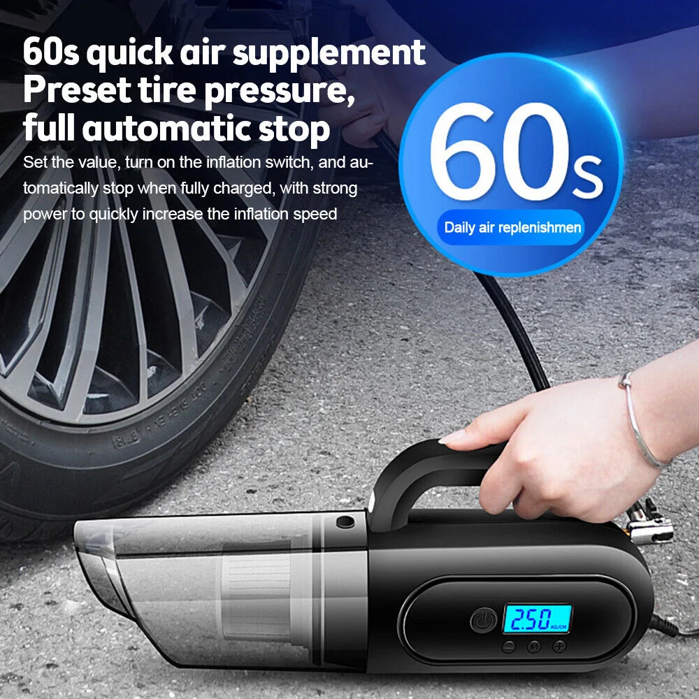 4 IN 1 Multi-Function Car Vacuum Cleaner USB Rechargeable Air Pump Tire Pressure - £73.59 GBP+
