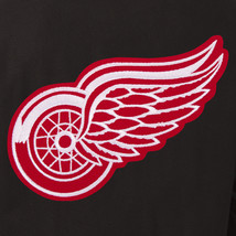 NHL Detroit Red Wings Wool Leather Reversible Jacket Front Patch Logos Black - £175.21 GBP