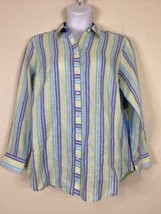 Foxcroft Womens Plus Size 16 Striped/Check Linen Button Up Shirt Long Sleeve - £5.65 GBP