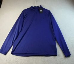 Under armour T Shirt Men Size Large Blue 100% Polyester Long Sleeve Logo... - £14.22 GBP