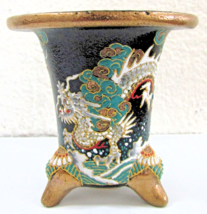 Japanese Bonsai Orchid Omoto Pot Moriage Dragon Signed Hand Painted 3 3/4&quot; Tall - £83.01 GBP