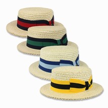 Men&#39;s Straw Boater Hat Skimmer Barbershop Sailor Size S M L XL Authentic New - £40.08 GBP