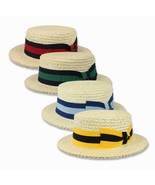 Men's Straw Boater Hat Skimmer Barbershop Sailor Size S M L XL Authentic New - £39.30 GBP