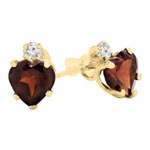 Seasonal Sale 14K Yellow Gold Plated Silver Heart Red Garnet Women Stud Earrings - $37.39