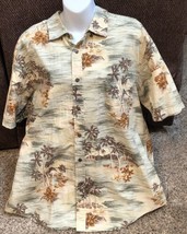 Arthouse Tropical Hawaiian Camp Shirt Waves Palm Trees Size  XL Tan Gray - £15.48 GBP