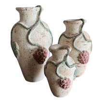 Vintage Set of 3 Stone Pottery Vases with Grapes and Vines - Made in Mex... - £28.90 GBP